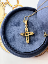 Load image into Gallery viewer, Vintage 14K yellow Gold Emerald Cross Pendant Necklace