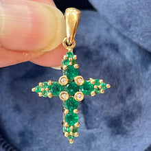 Load image into Gallery viewer, Vintage 14K yellow Gold Emerald Cross Pendant Necklace