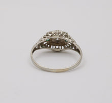 Load image into Gallery viewer, Art Deco Diamond & Emerald Filigree 18K White Gold Ring, Engagement Band