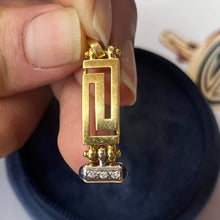 Load image into Gallery viewer, Vintage 18K Yellow Gold Sapphire & Diamond Greek Key Pendant