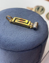 Load image into Gallery viewer, Vintage 18K Yellow Gold Sapphire & Diamond Greek Key Pendant