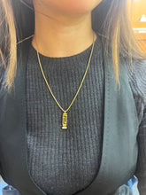 Load image into Gallery viewer, Vintage 18K Yellow Gold Sapphire & Diamond Greek Key Pendant