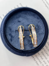 Load image into Gallery viewer, Vintage 14K Yellow Gold Diamond Hoop Earrings