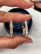 Load image into Gallery viewer, Vintage 14K Yellow Gold Diamond Hoop Earrings