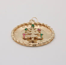 Load image into Gallery viewer, Vintage Merry Christmas 14K Yellow Gold Christmas Tree Charm Pendant