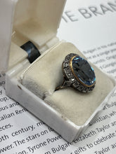 Load image into Gallery viewer, Vintage Portugal 14K Yellow Gold & Silver Synthetic Spinel and Diamond Ring.
