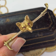 Load image into Gallery viewer, Vintage 14K Yellow Gold Fox Head & Whip Bar Pin