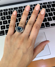 Load image into Gallery viewer, Judith Ripka Sterling Silver Heart London Blue Topaz Ring Band