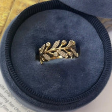Load image into Gallery viewer, Vintage 14k yellow Gold Likeness Of Sage Leaves Diamond Band