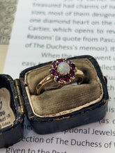 Load image into Gallery viewer, Vintage 10K Yellow Gold Opal & Ruby Flower Ring