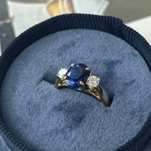 Load image into Gallery viewer, Vintage 14k Yellow Gold Sapphire & Diamond Ring, Engagement Ring.