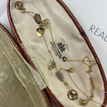 Load image into Gallery viewer, Estate 18K Yellow Gold  9 charms 33.5” Chain Long Necklace
