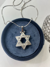 Load image into Gallery viewer, Estate 14K White Gold Star of David Diamond Pendant Necklace