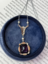 Load image into Gallery viewer, Antique Art Deco 14K White Gold Amethyst & Pearl Lariat Necklace