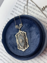 Load image into Gallery viewer, Art Deco 14K White Gold Camphor Glass Diamond Pendant Necklace