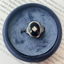 Load image into Gallery viewer, Antique Art Deco 14K White Gold Onyx & Diamond Ring