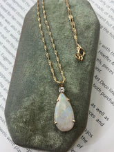 Load image into Gallery viewer, Vintage 14K Yellow Gold Teardrop Ethiopian Opal & Diamond Pendant Necklace