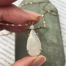 Load image into Gallery viewer, Vintage 14K Yellow Gold Teardrop Ethiopian Opal & Diamond Pendant Necklace