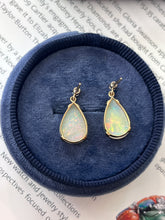 Load image into Gallery viewer, Vintage 14K Yellow Gold Teardrop Ethiopian Opal & Diamond  Dangling Earrings