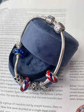 Load image into Gallery viewer, Pandora Sterling Silver Patriotic Murano Bead Heart Charm Bracelet.