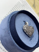 Load image into Gallery viewer, Vintage 14K White Gold Diamond & Black Diamond Puffed Heart Pendant