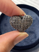 Load image into Gallery viewer, Vintage 14K White Gold Diamond & Black Diamond Puffed Heart Pendant