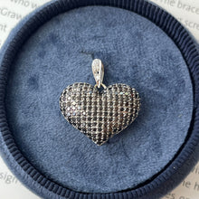Load image into Gallery viewer, Vintage 14K White Gold Diamond & Black Diamond Puffed Heart Pendant