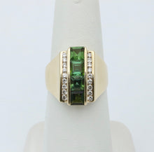 Load image into Gallery viewer, Funky Green Stone & Diamond 14K Yellow Gold Statement Ring