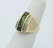 Load image into Gallery viewer, Funky Green Stone & Diamond 14K Yellow Gold Statement Ring