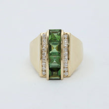 Load image into Gallery viewer, Funky Green Stone & Diamond 14K Yellow Gold Statement Ring