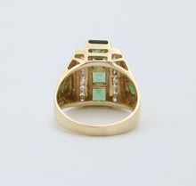 Load image into Gallery viewer, Funky Green Stone & Diamond 14K Yellow Gold Statement Ring