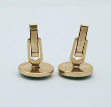 Load image into Gallery viewer, Vintage 14K Yellow Gold Carved Flower Jade Cuffliks