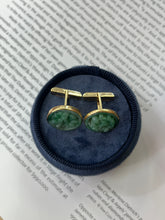 Load image into Gallery viewer, Vintage 14K Yellow Gold Carved Flower Jade Cuffliks