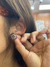Load image into Gallery viewer, Vintage 14K Yellow Gold Siberian Amethyst Flower Studs