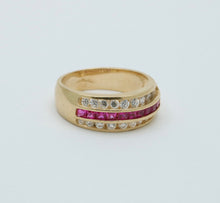 Load image into Gallery viewer, Vintage 14K Yellow Gold Diamond & Ruby Band