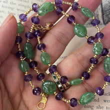 Load image into Gallery viewer, Vintage Italian Fluorite and Amethyst 18K Yellow Gold Necklace