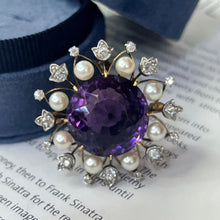 Load image into Gallery viewer, Antique Victorian 14K Yellow Gold Amethyst, Diamond and Pearl Brooch