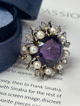 Load image into Gallery viewer, Antique Victorian 14K Yellow Gold Amethyst, Diamond and Pearl Brooch