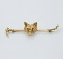 Load image into Gallery viewer, Vintage 14K Yellow Gold Fox Head & Whip Bar Pin