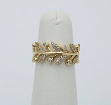 Load image into Gallery viewer, Vintage 14k yellow Gold Likeness Of Sage Leaves Diamond Band