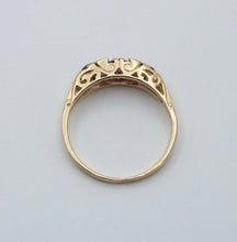 Load image into Gallery viewer, Victorian 14K Yellow Gold Three Stones Amethyst & Diamond Ring
