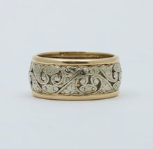 Load image into Gallery viewer, Vintage White & Yellow Gold Filigree Wide Band