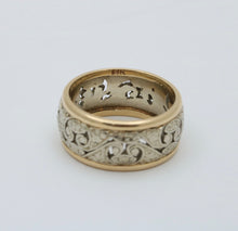 Load image into Gallery viewer, Vintage White & Yellow Gold Filigree Wide Band
