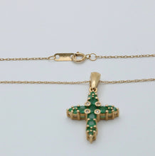 Load image into Gallery viewer, Vintage 14K yellow Gold Emerald Cross Pendant Necklace