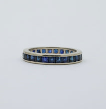 Load image into Gallery viewer, Vintage 14K White Gold Channel Set Sapphire Eternity Band Size 7