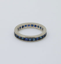 Load image into Gallery viewer, Vintage 14K White Gold Channel Set Sapphire Eternity Band Size 7