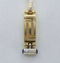 Load image into Gallery viewer, Vintage 18K Yellow Gold Sapphire & Diamond Greek Key Pendant