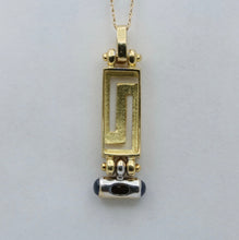 Load image into Gallery viewer, Vintage 18K Yellow Gold Sapphire & Diamond Greek Key Pendant