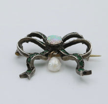 Load image into Gallery viewer, Antique Silver Emerald, Australian Opal And Pearl Brooch.