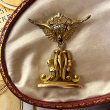 Load image into Gallery viewer, Antique Victorian Opened  Wing Crown 14K Yellow Gold Watch Fob Pendant Brooch